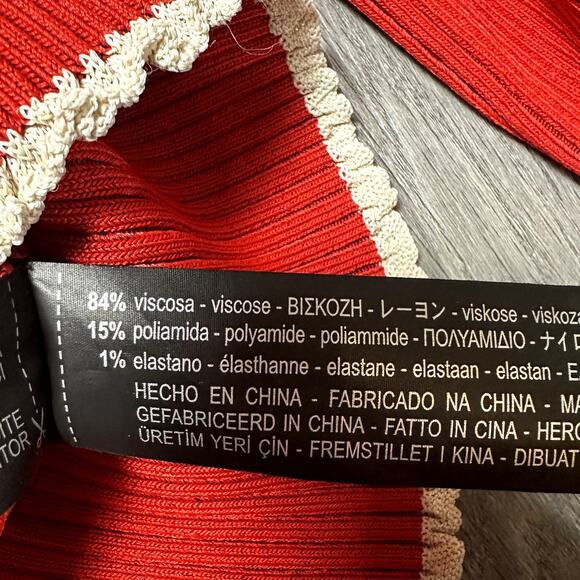 Zara Knit Red Long Sleeve Ribbed Sweater with Cream Trim - Picture 9 of 9